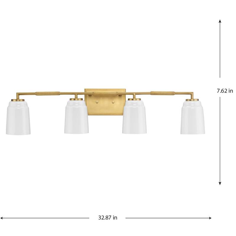 Spenser Collection Four-Light Brushed Gold Industrial Vanity Light - 32.87 in x 5.5 in x 7.62 in