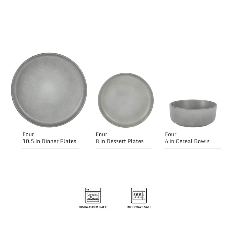 Gibson Elite Pasco (Service for 4) Plates and Double Bowl Reactive Glaze Stoneware Ceramic Dinnerware Set
