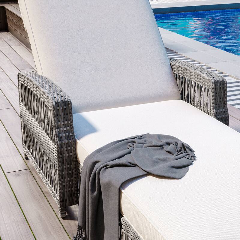 Rattan Chaise Lounge Chair with Adjustable Back & Armrests