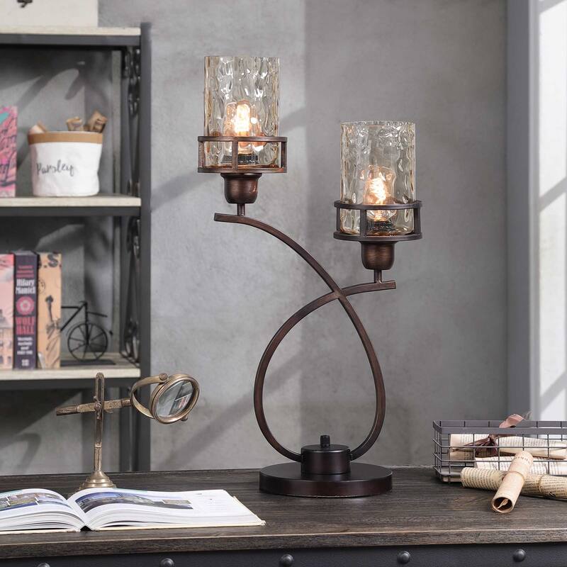 StyleCraft Table Lamp - Bronze Finish - Amber Glass Shade