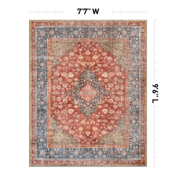 dimension image slide 12 of 27, Traditional Flat Pile Washable Rug – Pet Friendly, Non-Slip, Ideal for Living Room, Entryway, or Bedroom