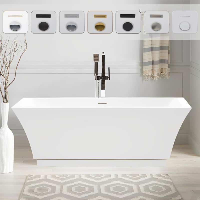 Vanity Art 67" Acrylic Freestanding Soaking Bathtub - White/Integrated Overflow