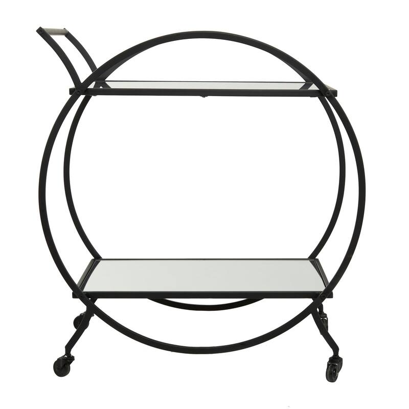 Treviso 28"W Polished Mirrored 2-Shelf Bar Cart with Handles