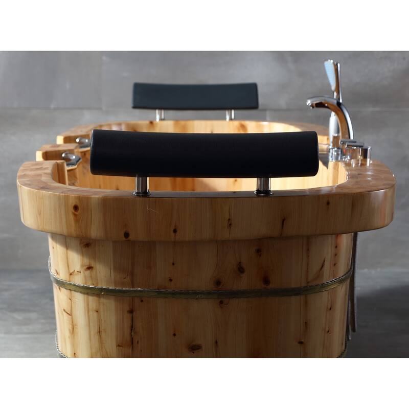 ALFI brand AB1130 65" 2 Person Free Standing Cedar Wooden Bathtub with Fixtures & Headrests - Brown