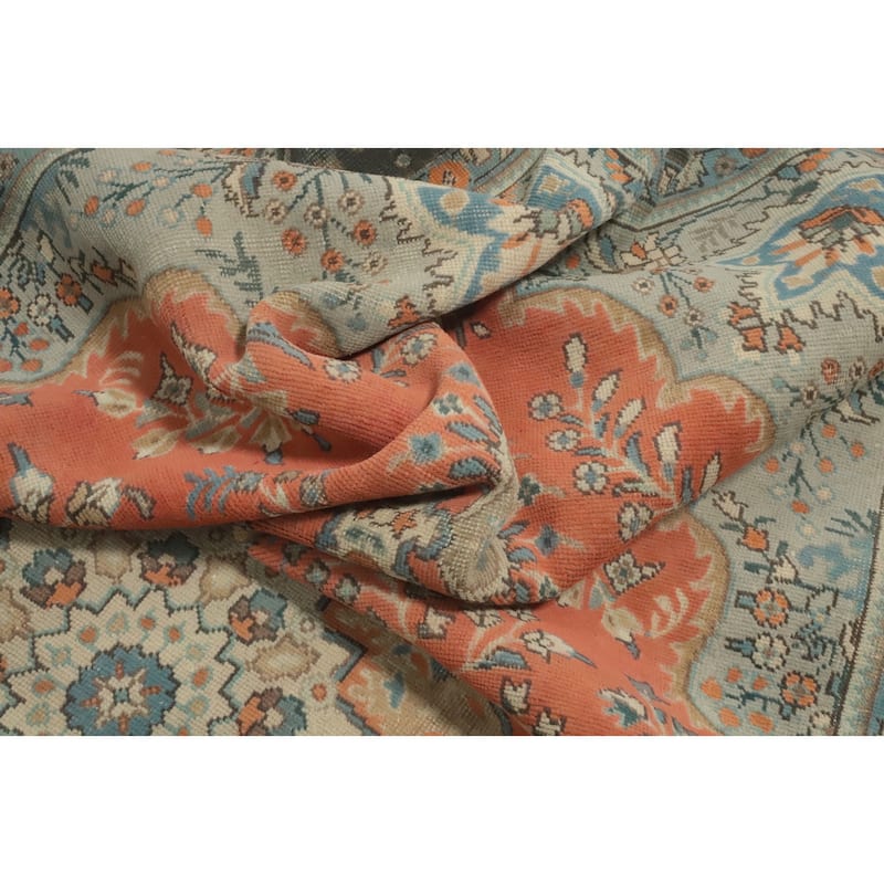 Hand Knotted Oriental 100% Wool Carpet Traditional Floral Oranges & Rust Tabriz Area Rug - 9' 11'' X 6' 6''