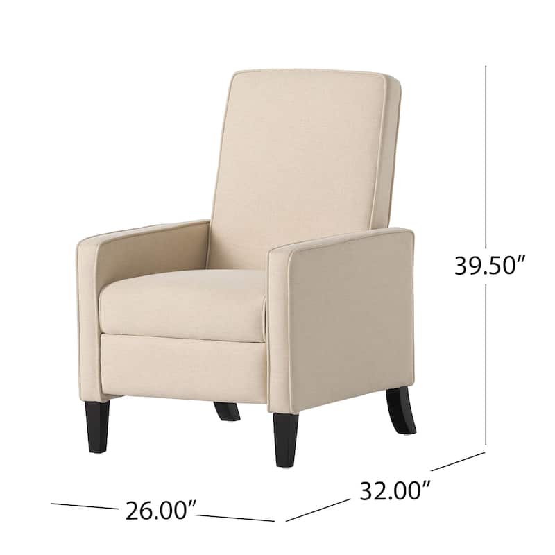 Roomfitters Minimalist Fabric Push Back Recliner Chair with Birch Legs, Beige