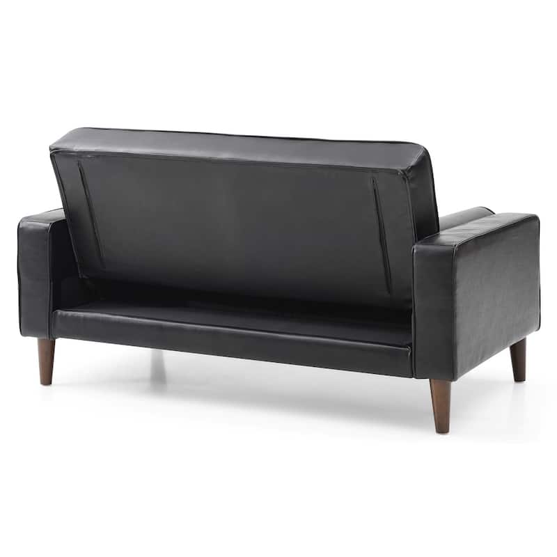 Flared Arm Faux Leather Tufted Straight Sofa with Bolster Pillows - 60" - Black