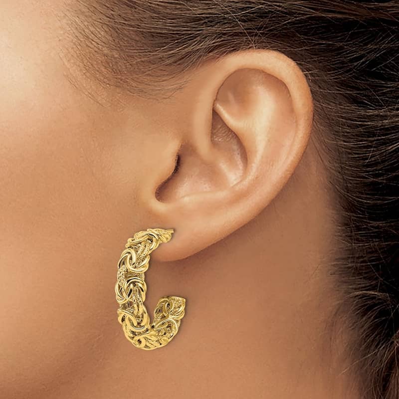 Curata Solid 18k Yellow Gold Italian 27x7.5mm Byzantine Half Hoop Earrings