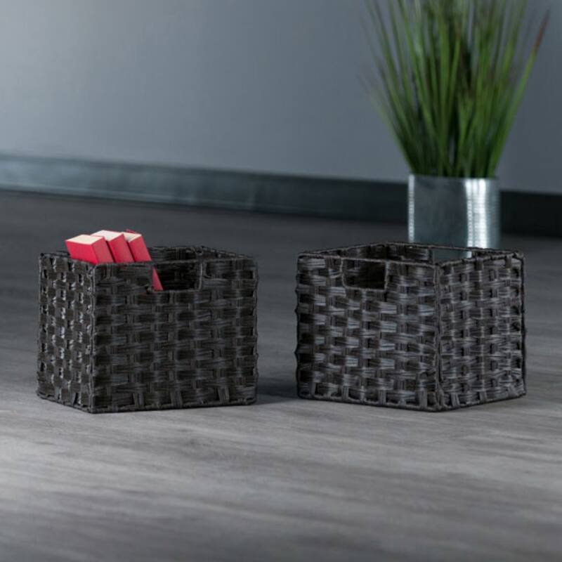 Terrace 5-Pc Storage Shelf with 4 Foldable Woven Baskets, Espresso and Chocolate - 14.49 x 11.81 x 55.98 inches