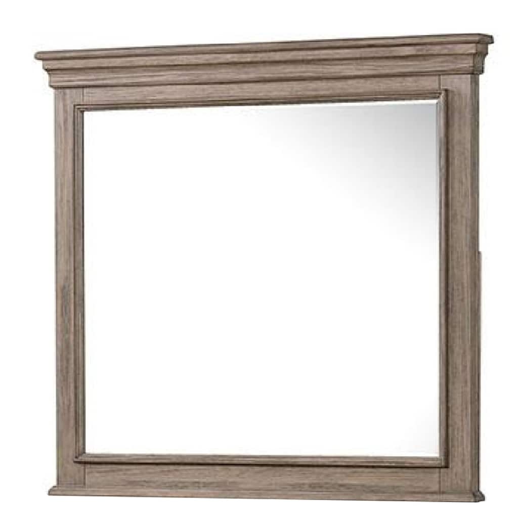Roi Dresser Mirror, Beveled Glass, Weathered Gray Solid Wood, 38x42