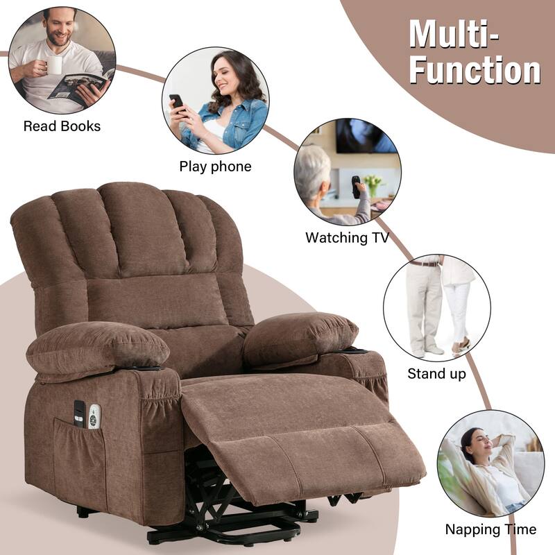 Power Lift Recliner Chair for Elderly with Vibration Massage and Heat, Living Room Single Electric Sofa with USB & Cup Holder