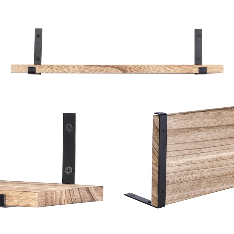 Wood Floating Shelves Set of 4, Wall Mounted Shelves for Bedroom Living Room Bathroom, and Kitchen Wall Decor 16.5*6.7in - Brown - Brown