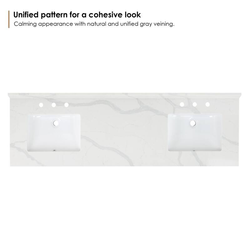 Altair Arbios Calacatta White Quartz Stone Vanity Top in 8 in.Widespread Faucet Hole Without Cabinet
