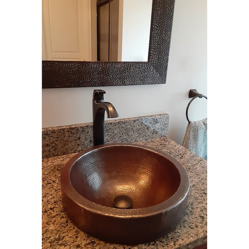 15-in Small Round Skirted Vessel Hammered Copper Sink (VR15SKDB)