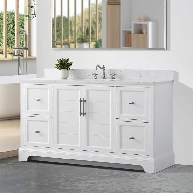 Vanity Art 60" Single Sink Bathroom Vanity with Top & Backsplash