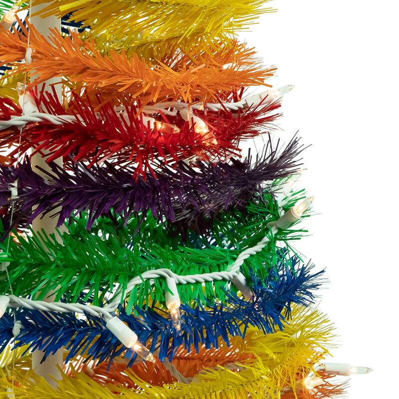 4' Pre-Lit Rainbow Tinsel Pop-Up Artificial Christmas Tree Clear Lights