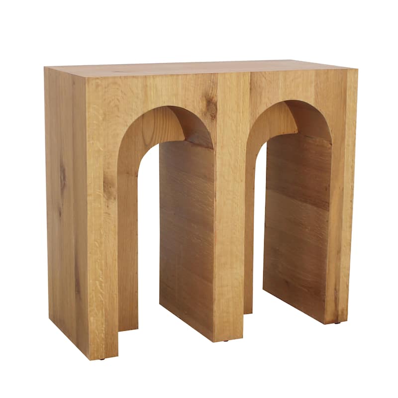 Wood Veneer Accent Table Double Arched Base Modern Glam - 30" Brown - 32" x 15" x 30"