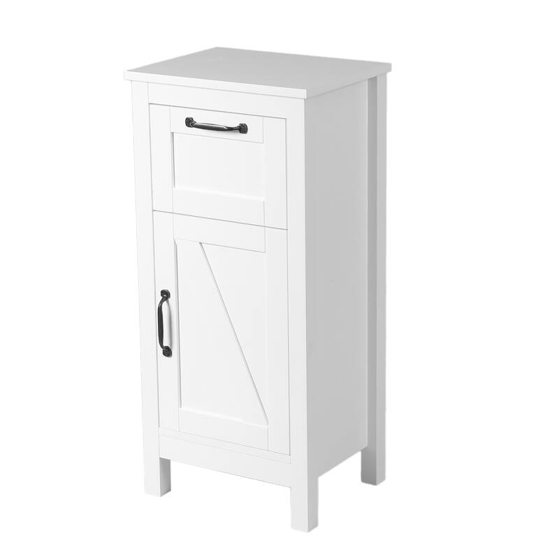 White with Black Hardware MDF Wood 1-Door and 1-Drawer Storage Cabinet - 32.1" H - 32.1" H x 15.1" W x 11.8" D