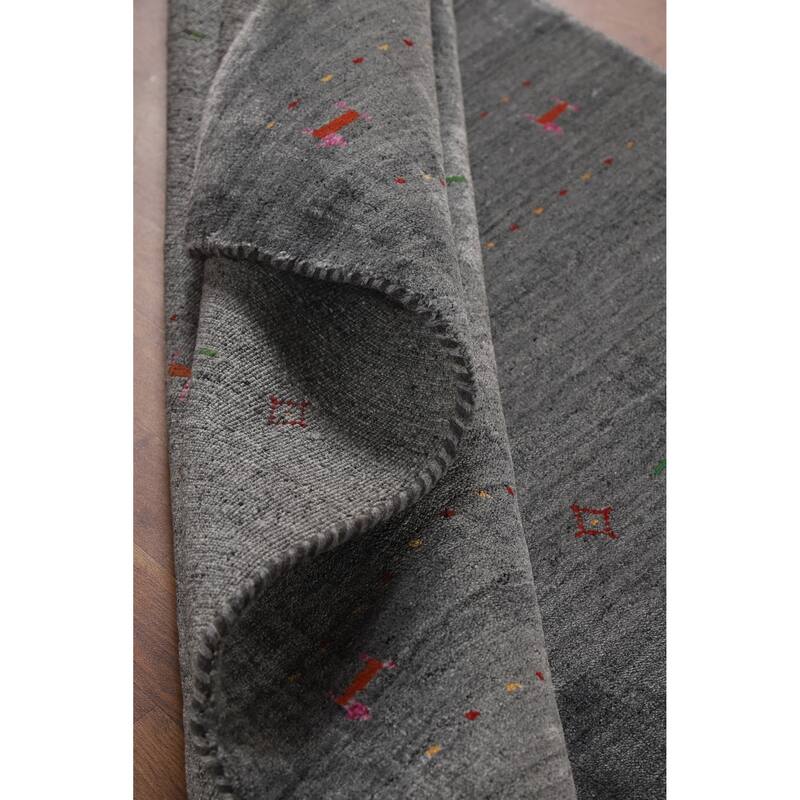 Hand Knotted Oriental 100% Wool Carpet Tribal Animal Pictorial Greys & Charcoal Gabbeh Area Rug - 5' 10'' X 4' 5''