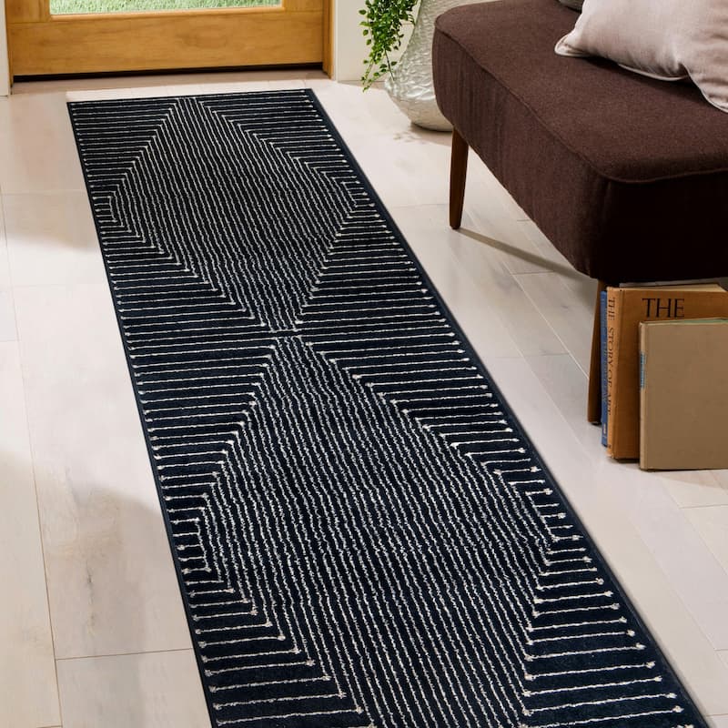 Contemporary Checkered Area Rug - Black - 2' 3" x 8'