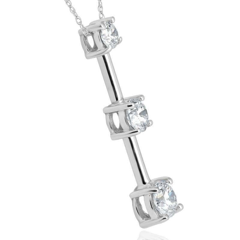 1 1/2Ct Three Stone Diamond Pendant Past Present Future Necklace White Gold