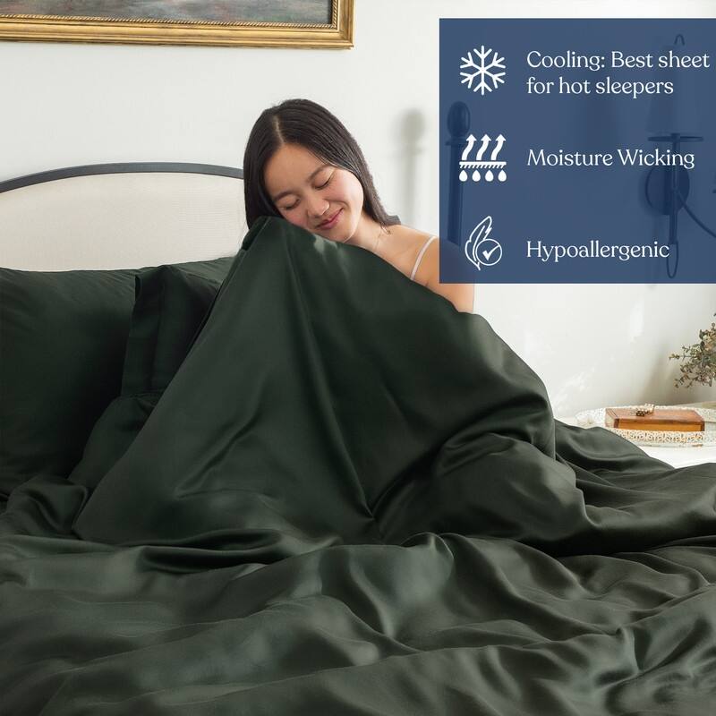Delara 100% Eucalyptus Lyocell Tencel Fitted Sheet & Pillowcases, Naturally Cooling, Moisture-Wicking, Smooth & Breathable