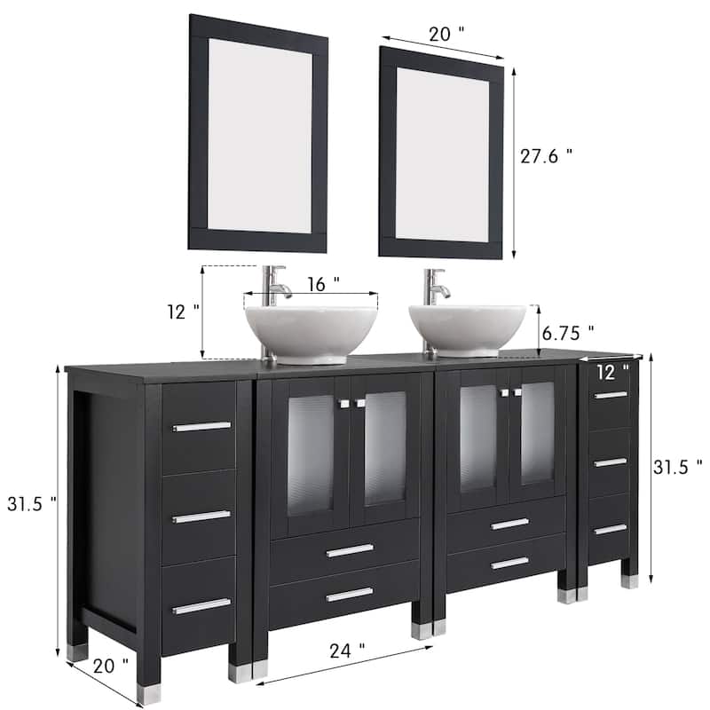 72" Bathroom Vanity Set with Vessel Sink Side Cabinet Combo