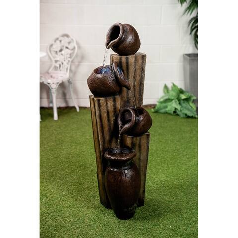 Rustic Pouring Jugs Fountain With 3 Cool White Led Lights