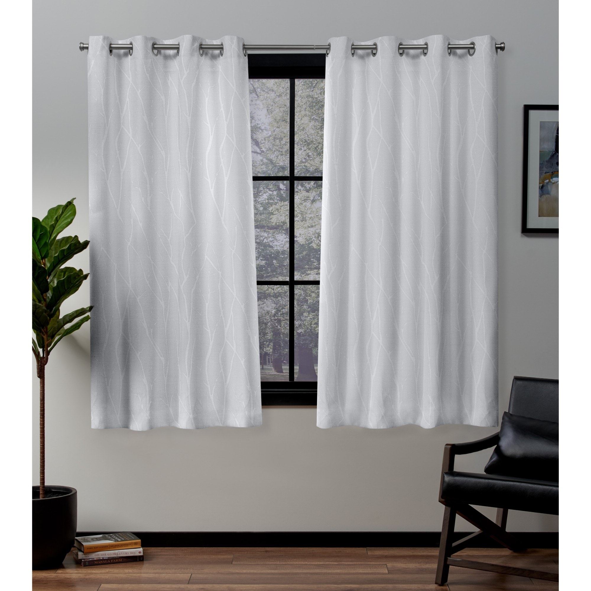 ATI Home Forest Hill Woven Room Darkening Blackout Grommet Top Curtain Panel Pair