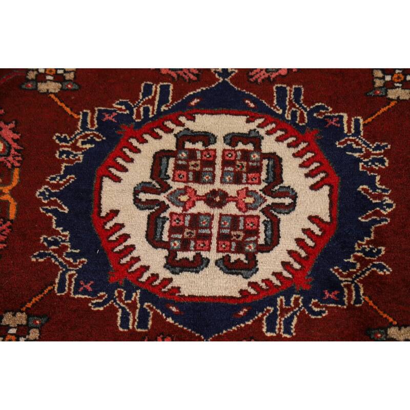 Red Geometric Hamedan Persian Rug Handmade Wool Carpet - 4'8"x 6'4"