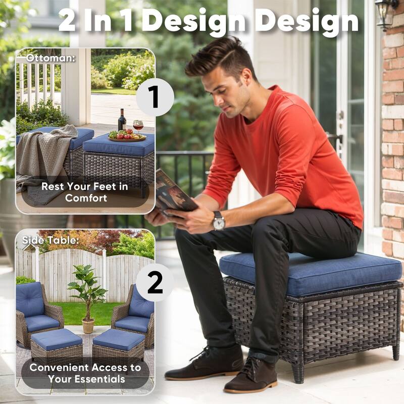 Pocassy 6 Pieces Outdoor 2-Seat Sofa Chairs Table Ottoman