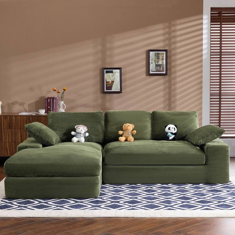Roomfitters Corduroy Compressed Sofa with 3 Back Cushions & 2 Pillows, Soft Skin-Friendly Couch for Cozy Living Room