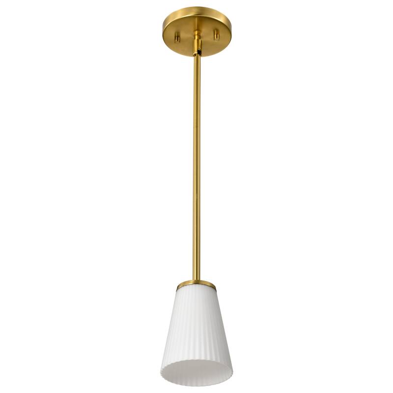 Royale Mini Pendant Burnished Brass Finish Ribbed White Glass - Burnished Brass