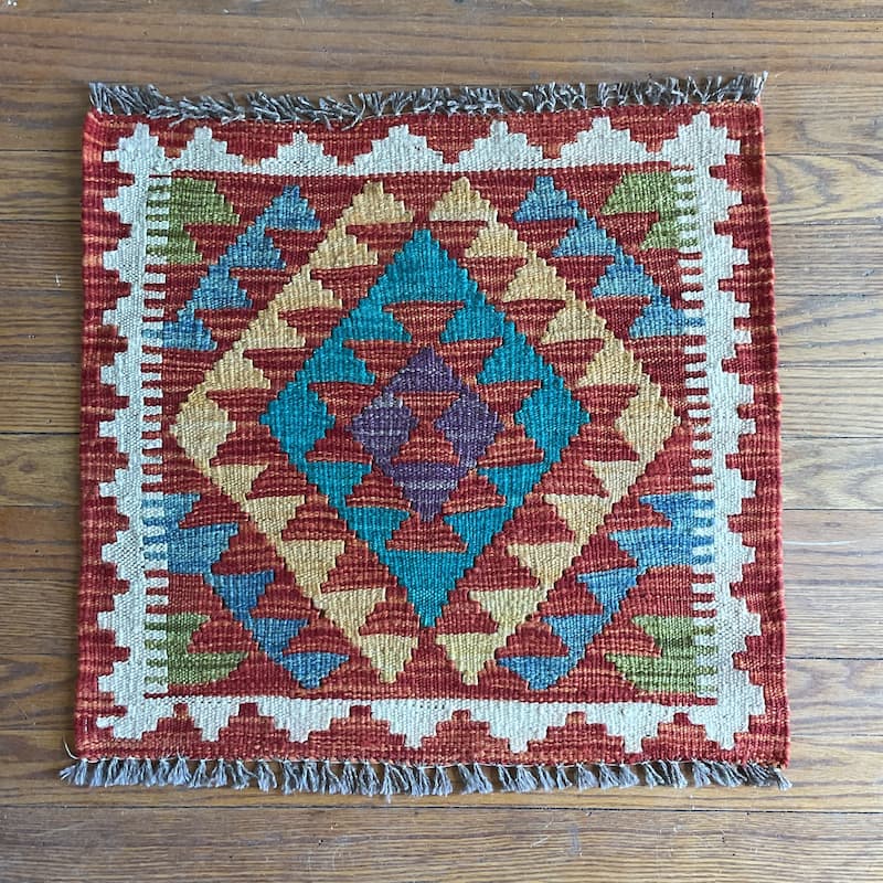 HERAT ORIENTAL Afghan Handwoven Tribal Mimana Kilim - 1'8" x 1'8"