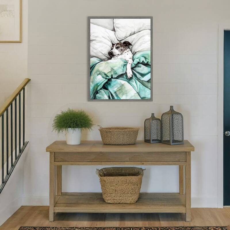 Dogs Life Tucked In by Justyna Jaszke Framed Canvas Wall Art