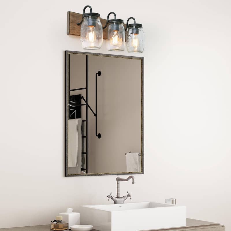 Modern Farmhouse Mason Jar 3-Light Bathroom Vanity Lights Glass Wall Sconces - 18"L x 9.5" W x 8"H