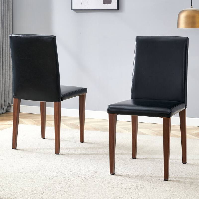 European Dining Chair Set of 2 PU Leather Upholstered Dining Chair with Walnut-Colored Metal Legs Kitchen Side Chair