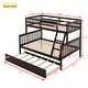 preview thumbnail 7 of 25, Twin Over Full Bunk Kids Bed Frame with Trundle, Detachable & Convertible Bed with Reversible Ladder & Guardrail, Espresso