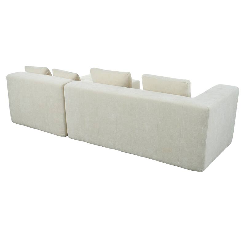 110" Polyester Modular Sectional Sofa (3-Piece) with 4 Pillows and Tufted Seat Design