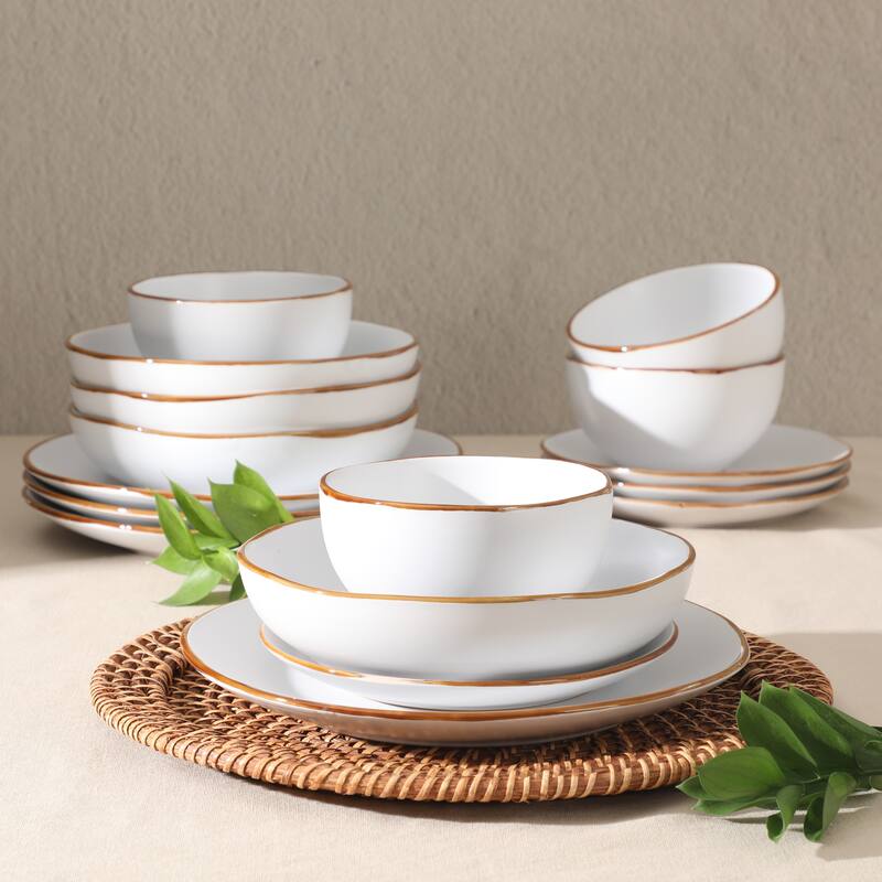 Gibson Home Hazeltine 16 Piece Plates and Bowls Dishes Stoneware Ceramic Dinnerware Set