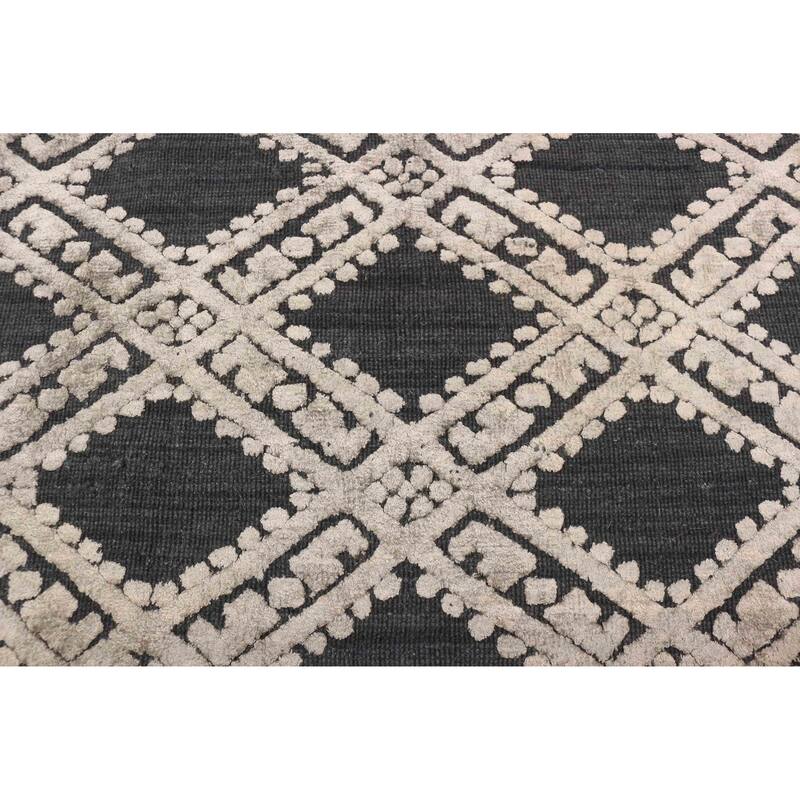 ECARPETGALLERY Hand Loomed Elysian Dark Grey Viscose, Wool Rug - 5'11 x 8'11