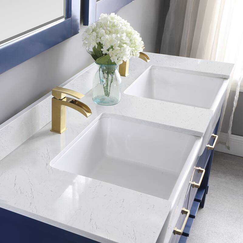 Altair Georgia Double Bathroom Vanity Set and Aosta White Stone Countertop with Farmhouse Basin with Mirror