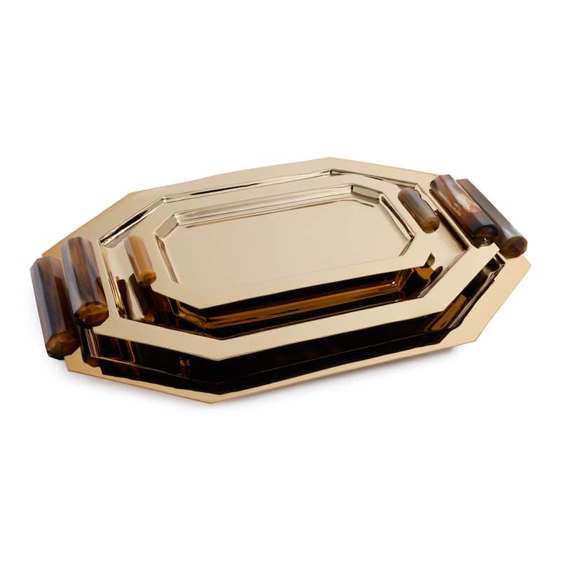 Polished Octagon Metal Serving Trays with Horn Handles
