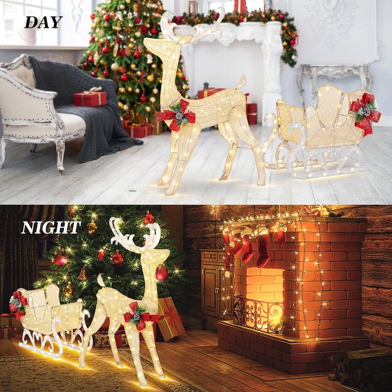 Futzca Lighted Christmas Reindeer & Sleigh, Outdoor Angel Christmas Decoration