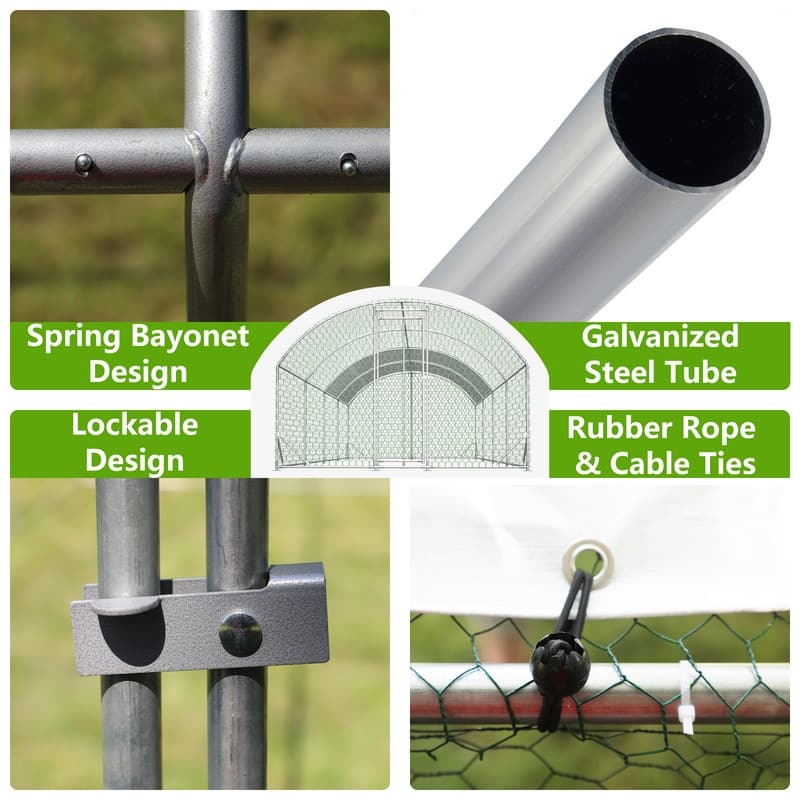 Large Walk-In Metal Chicken Coop – Dome-Shaped Poultry Run with Waterproof & UV-Resistant Cover, Heavy-Duty 1" Tube Frame .