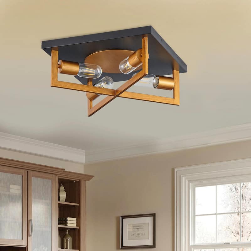 4-Lights Geometrical Openwork Design Flush Mount Lighting - 14.2"D×14.2"W×5.5"H