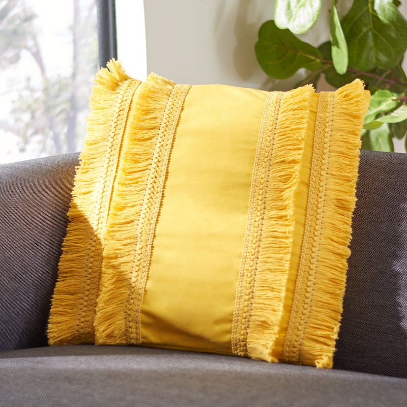 SAFAVIEH Ilmi Boho Fringe Decorative Accent Throw Pillow - Yellow - 16Wx16L