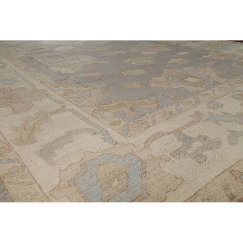 Hand Knotted Oriental 100% Wool Carpet Transitional All-Over Greys & Charcoal Oushak Area Rug - 12' 2'' X 9' 5''