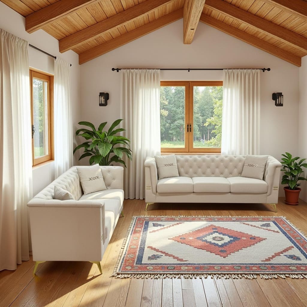 Roomfitters Modern Chesterfield Upholstered Sofa Set of 2 with Gold Legs, Elegant 2-Piece Living Room Furniture Set