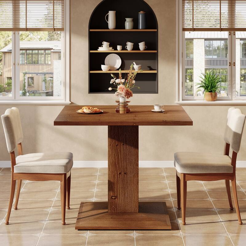 31.5-Inch Rustic Square Dining Table, Solid Wood Small Kitchen Table